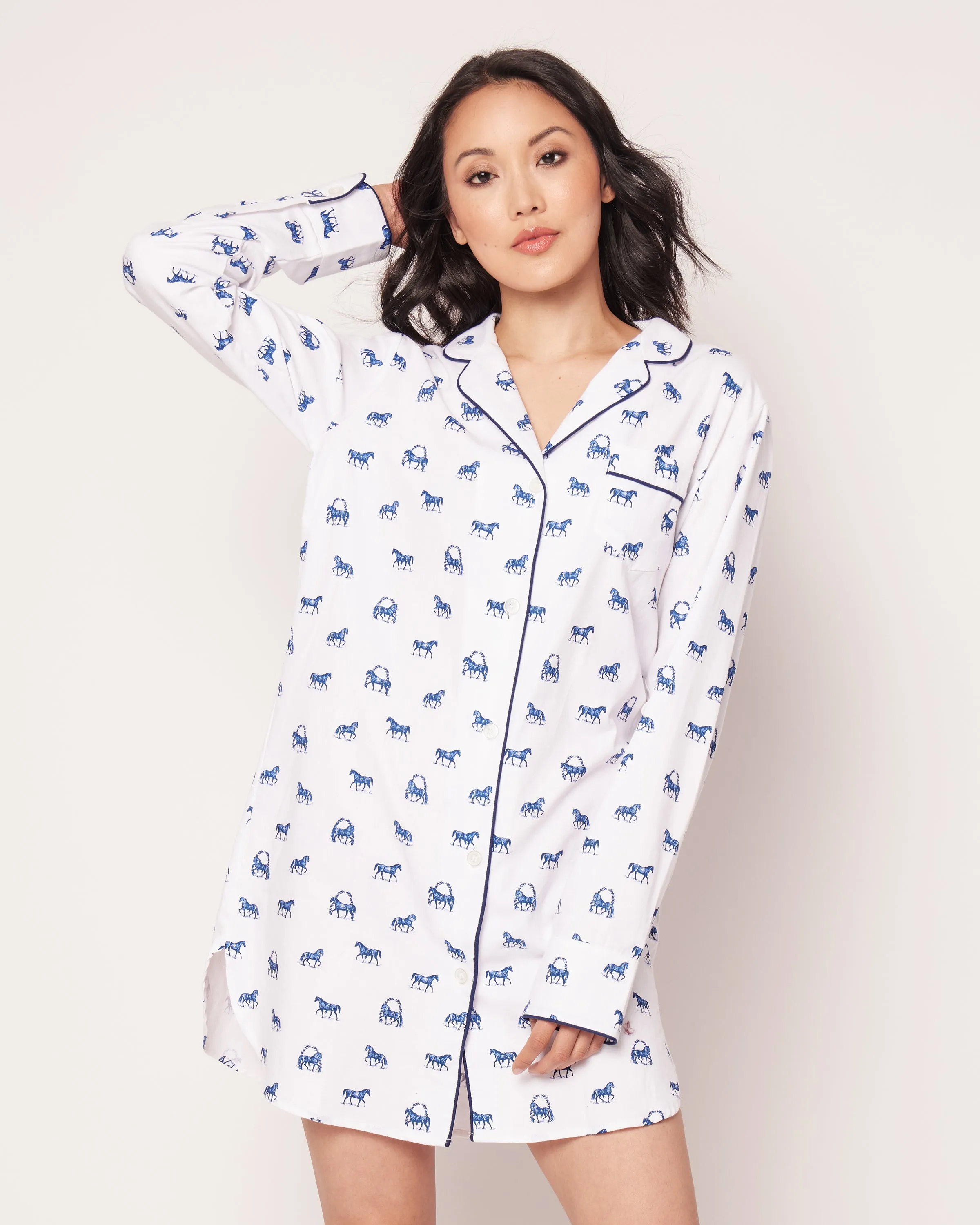 Women's Twill Nightshirt in The Equestrian sold by Petite Plume product image thumbnail 2