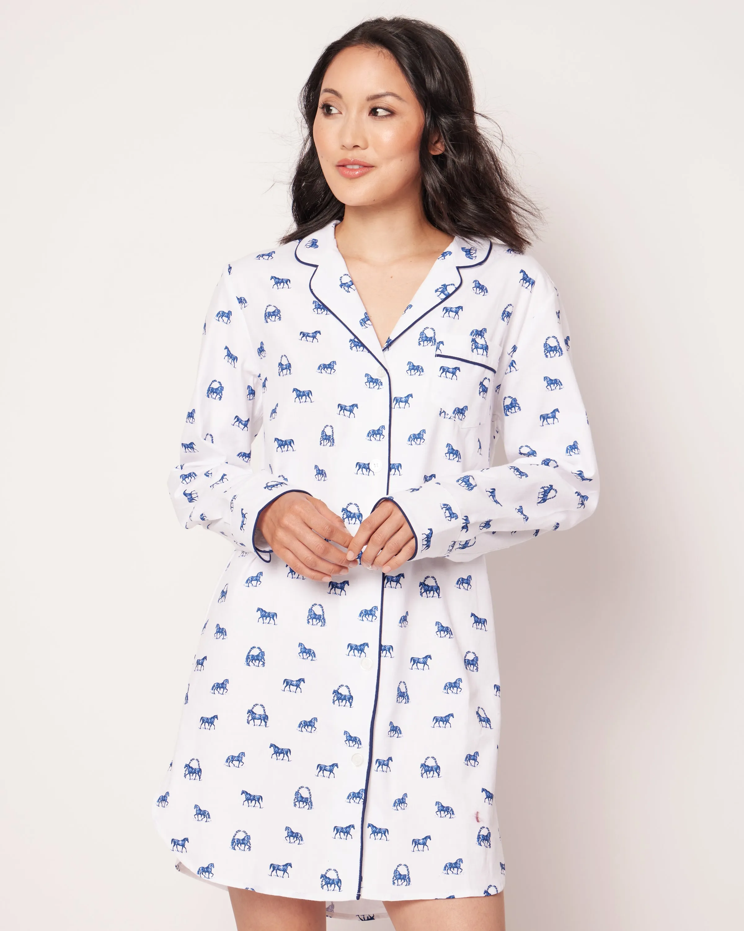 Women's Twill Nightshirt in The Equestrian sold by Petite Plume product image thumbnail 3
