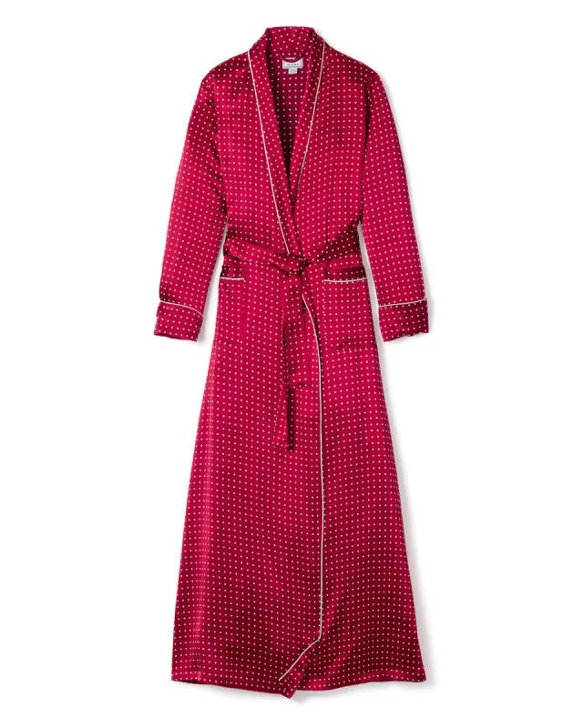 Women's Silk Long Robe in Bordeaux Polka Dot sold by Petite Plume