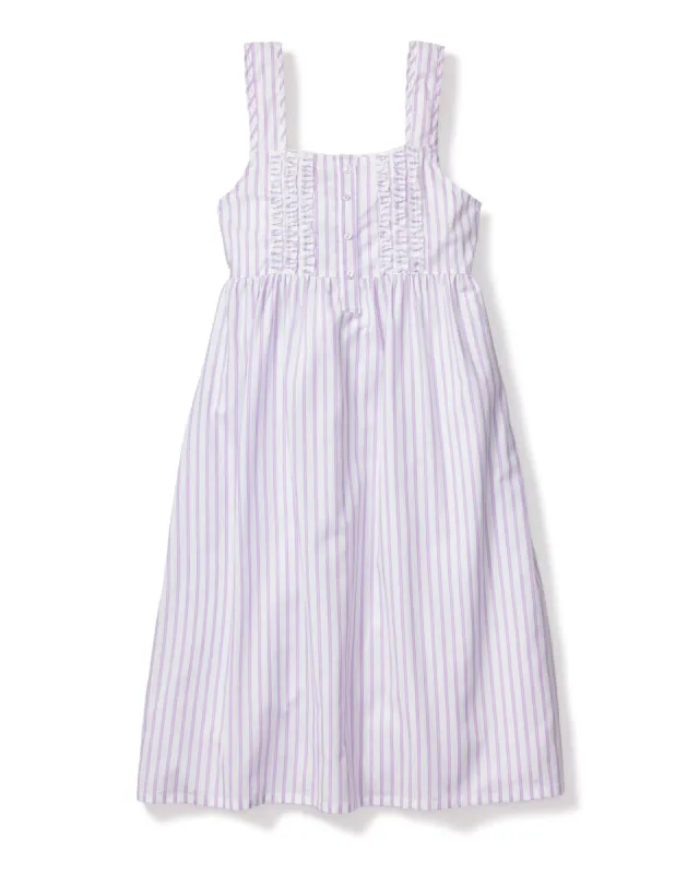 Women's Twill Charlotte Nightgown in Lavender French Ticking sold by Petite Plume