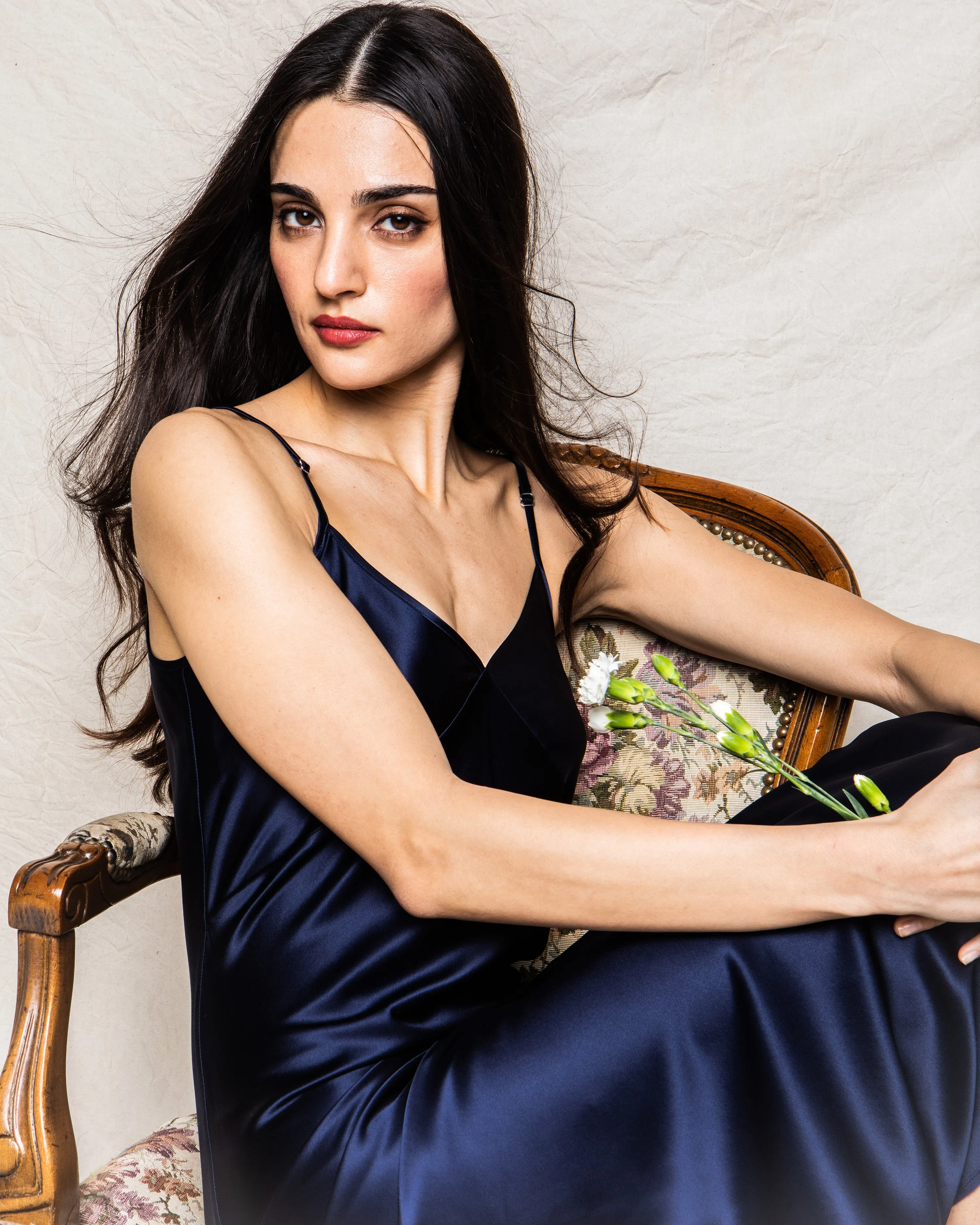 Women's Silk Cosette Nightgown in Navy sold by Petite Plume product image thumbnail 4