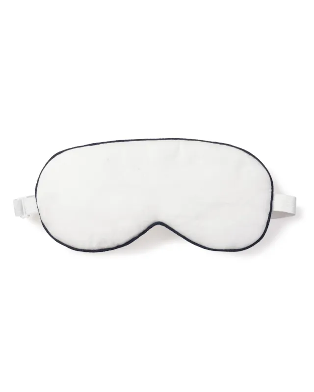 Adult's Twill Sleep Mask in White with Navy Piping sold by Petite Plume