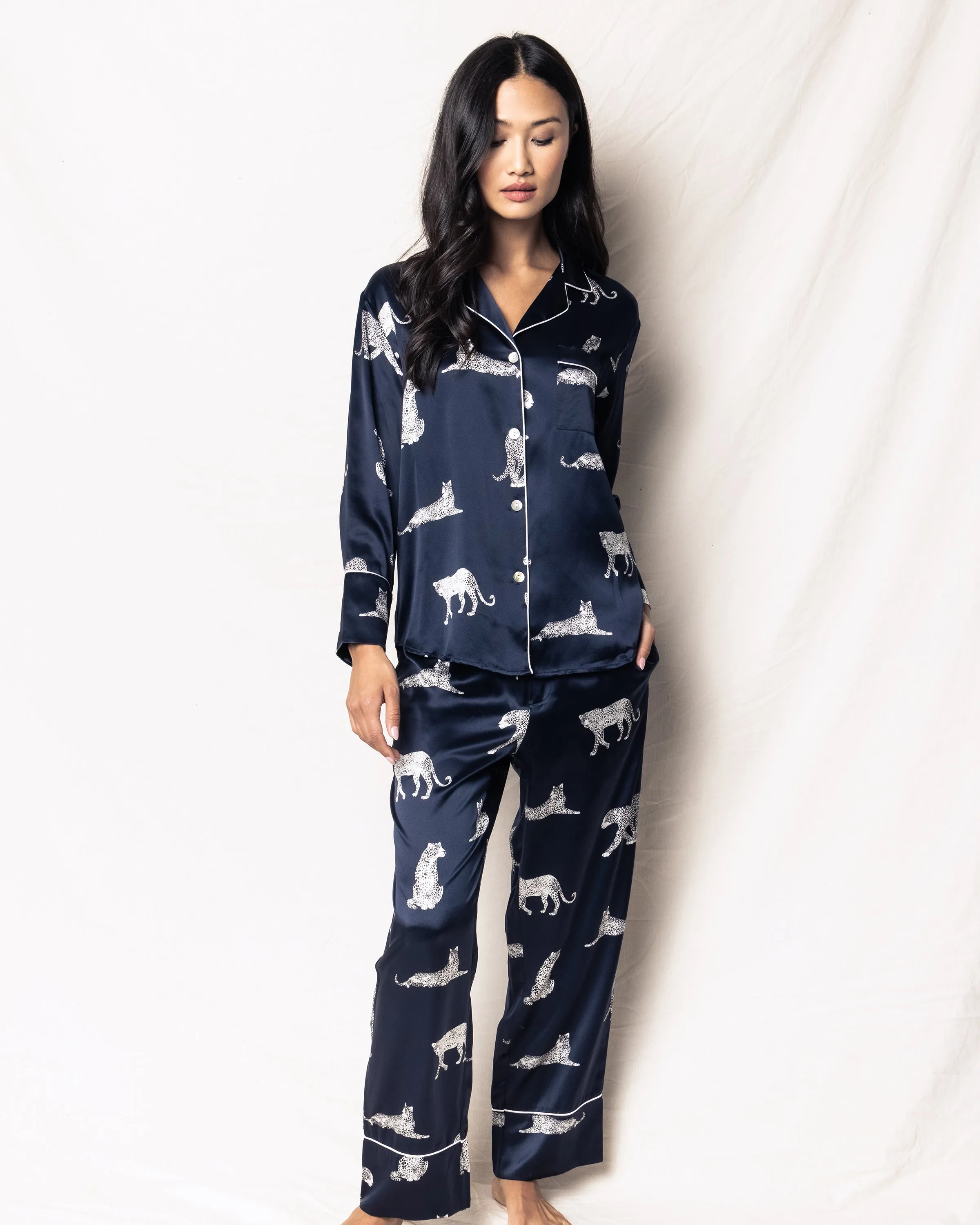 Women's Silk Pajama Set in Panthère de Nuit sold by Petite Plume product image thumbnail 2