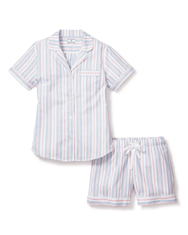 Women's Twill Short Sleeve Short Set in Vintage French Stripes sold by Petite Plume