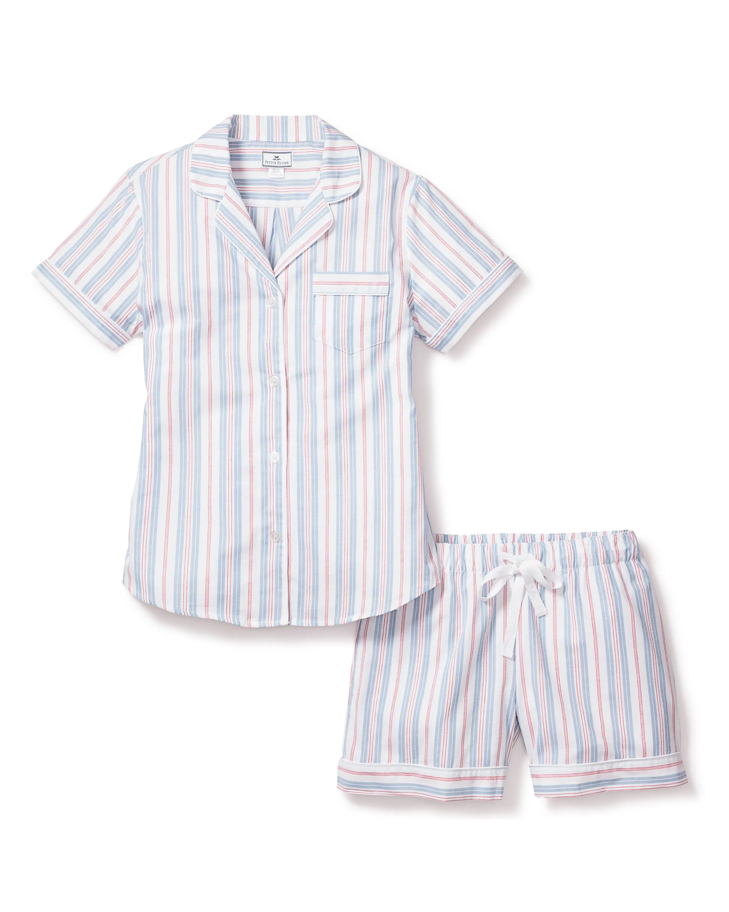 Women's Twill Short Sleeve Short Set in Vintage French Stripes sold by Petite Plume
