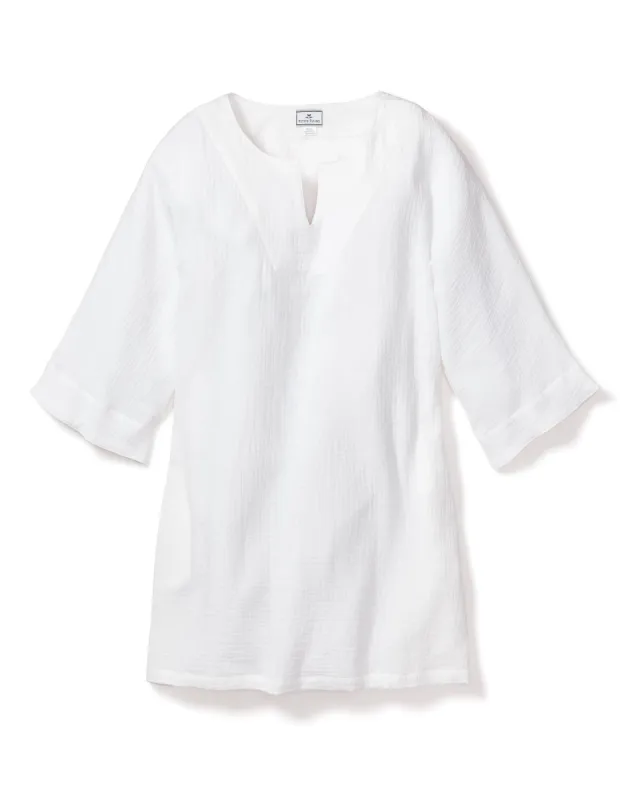 Women's Gauze Short Caftan in White sold by Petite Plume