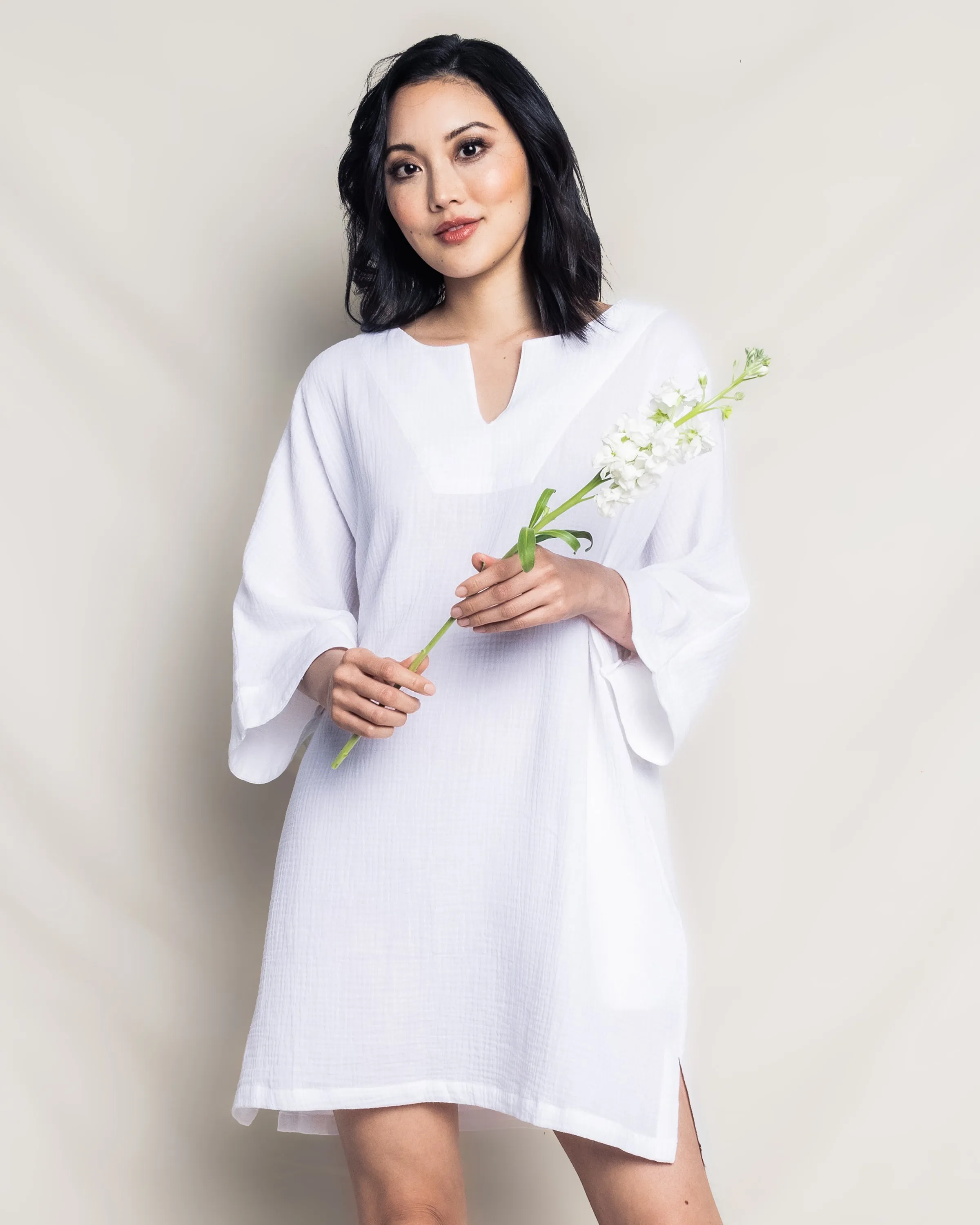 Women's Gauze Short Caftan in White sold by Petite Plume product image thumbnail 2