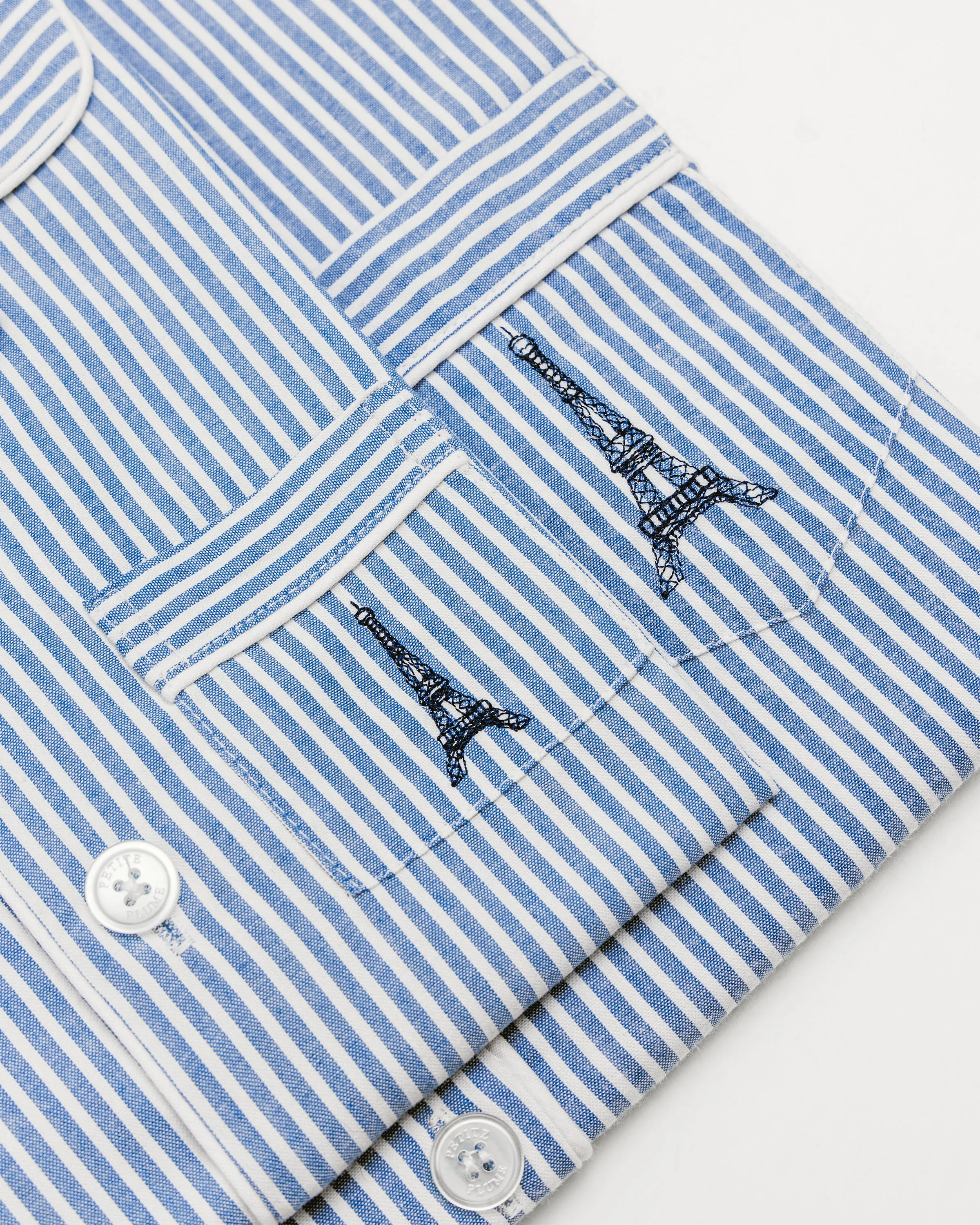 Women's Twill Blue Seersucker Long Sleeve Short Set with Eiffel Tower sold by Petite Plume product image thumbnail 3