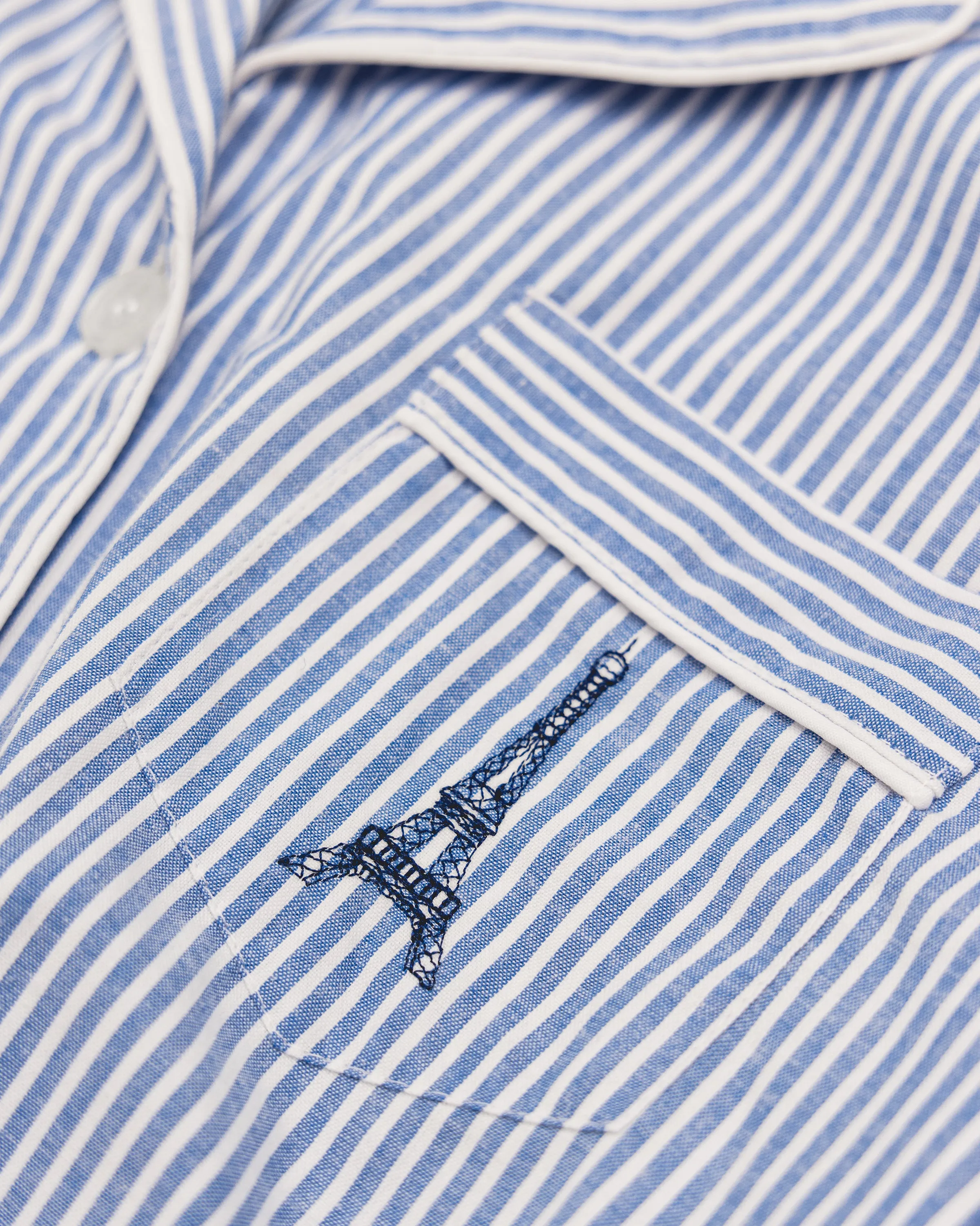 Women's Twill Blue Seersucker Long Sleeve Short Set with Eiffel Tower sold by Petite Plume product image thumbnail 5