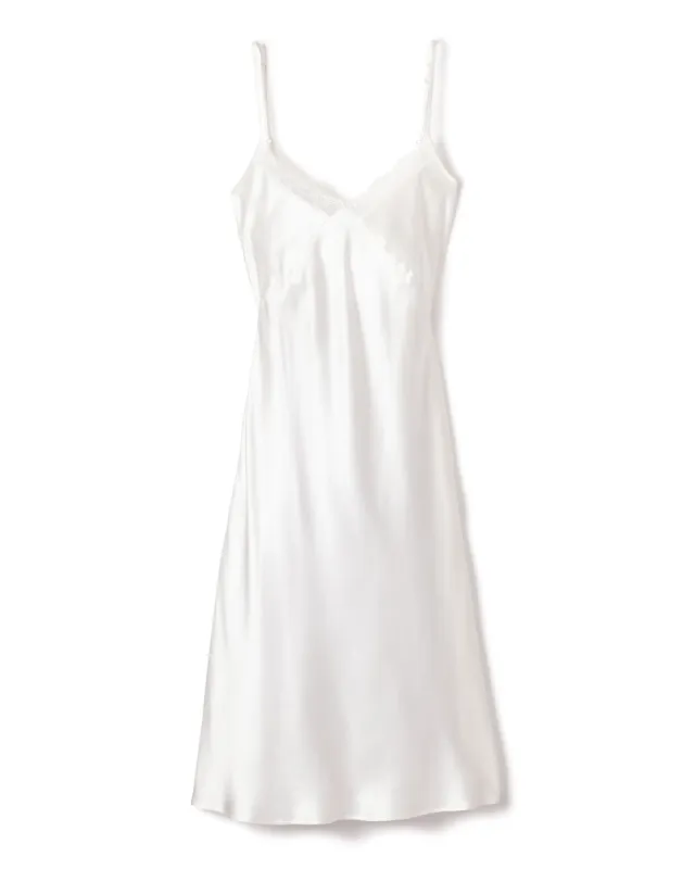 Women's Silk Lace Cosette Nightgown in White sold by Petite Plume