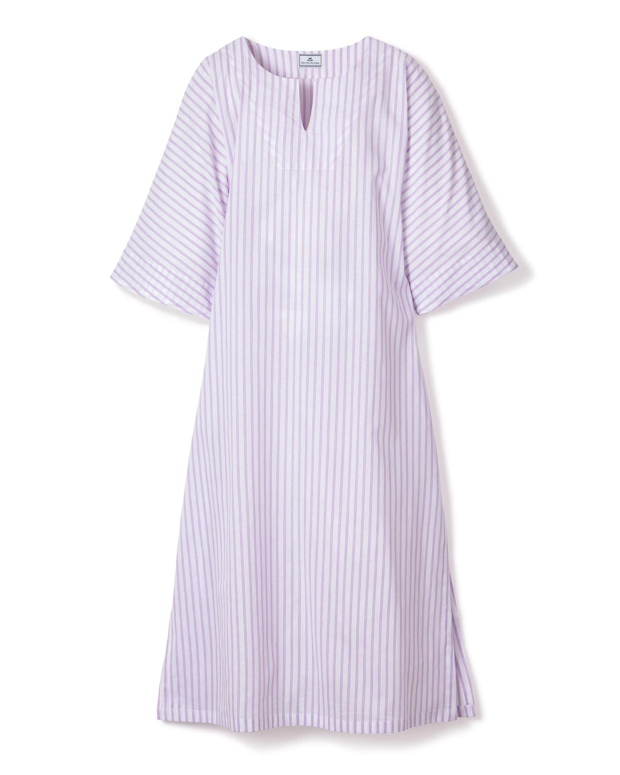 Women's Twill Caftan in Lavender French Ticking sold by Petite Plume