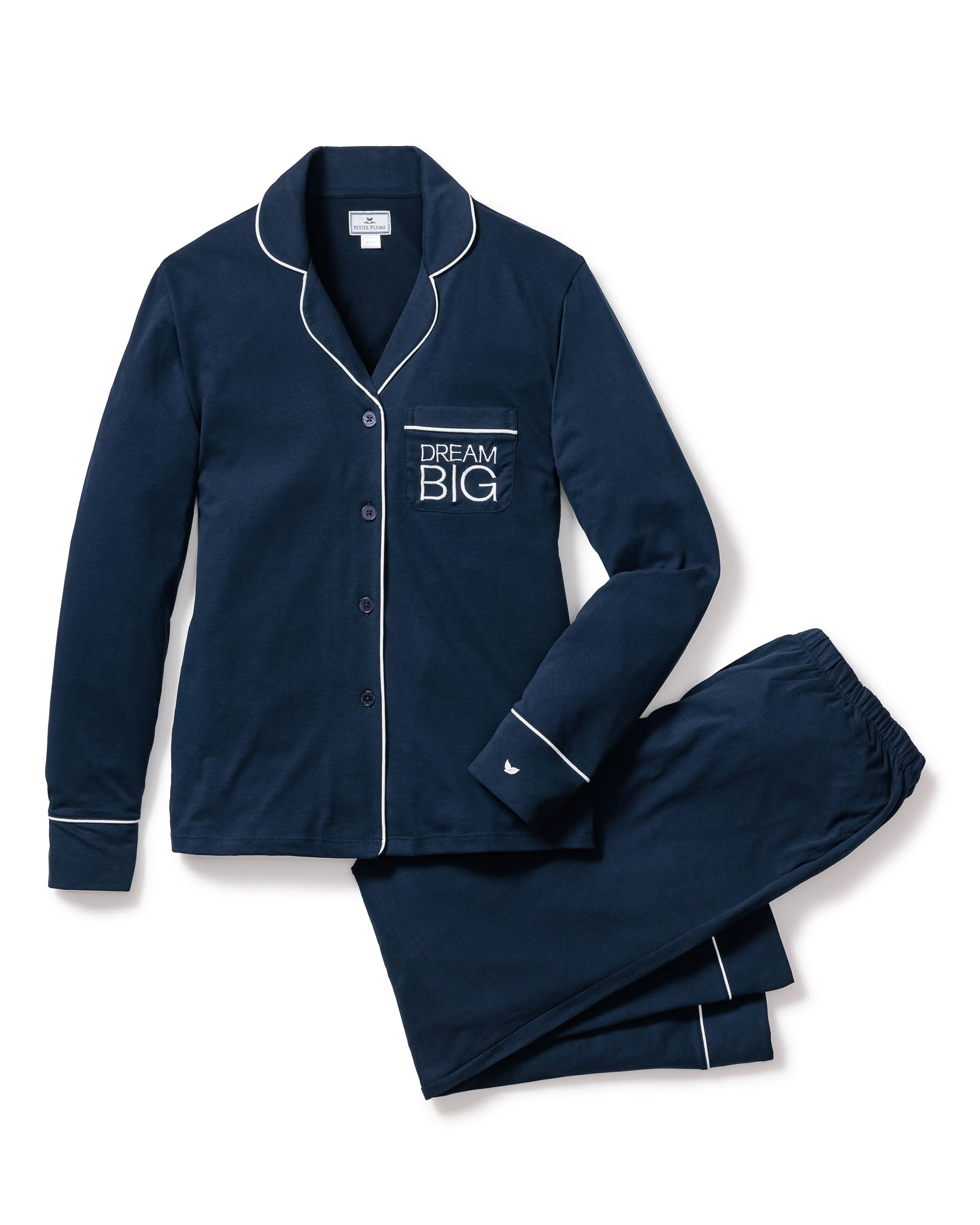 Women's Navy Pima Pajama Set with Dream Big sold by Petite Plume