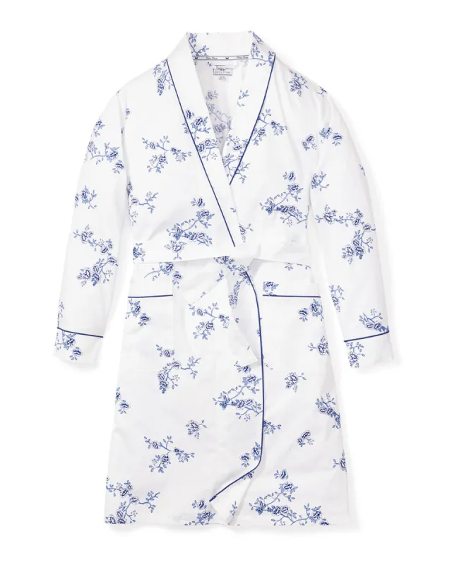 Women's Twill Robe in Indigo Floral sold by Petite Plume