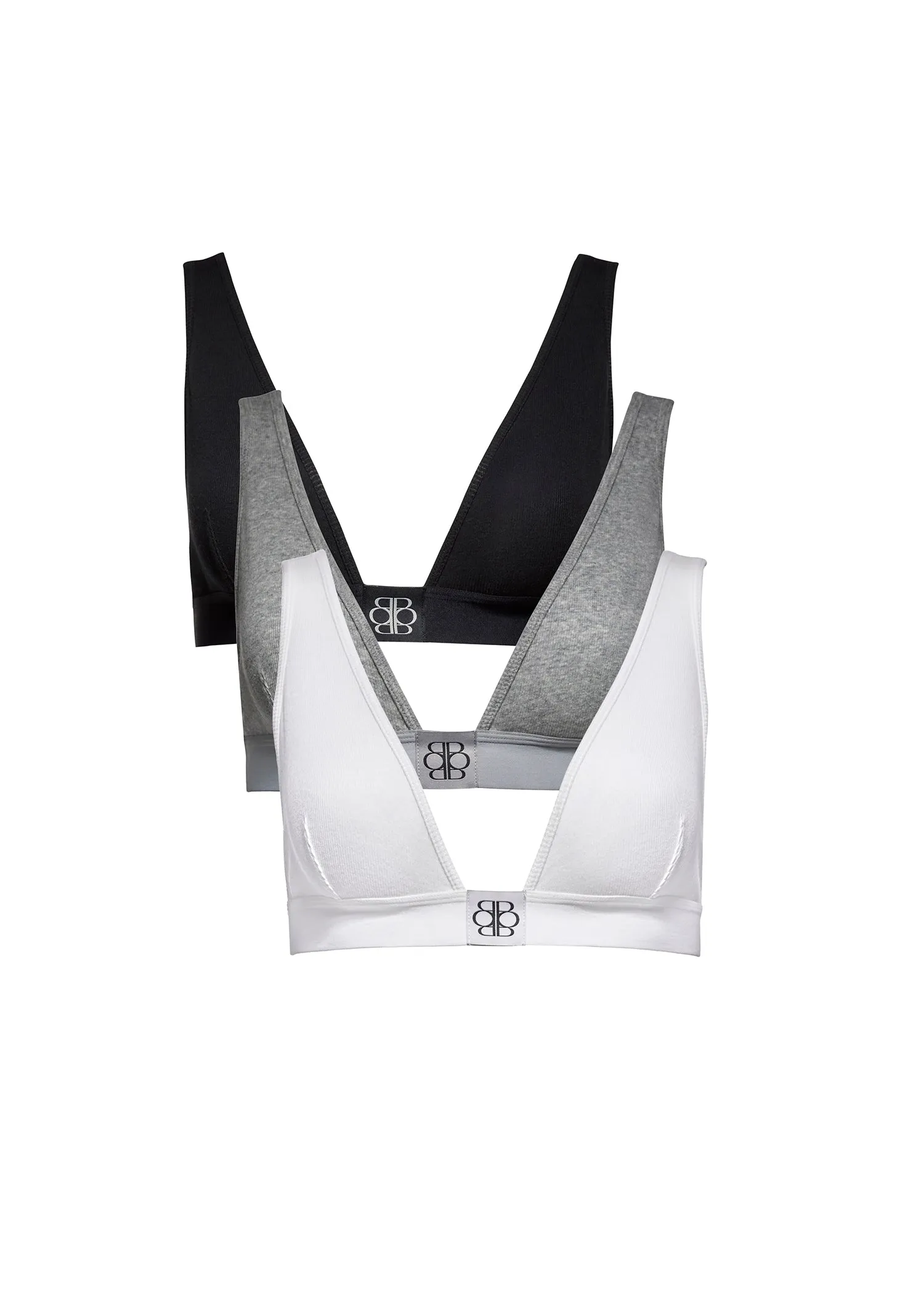 Cotton Rib Plunge Bralette - 3 Pack sold by Trunfio