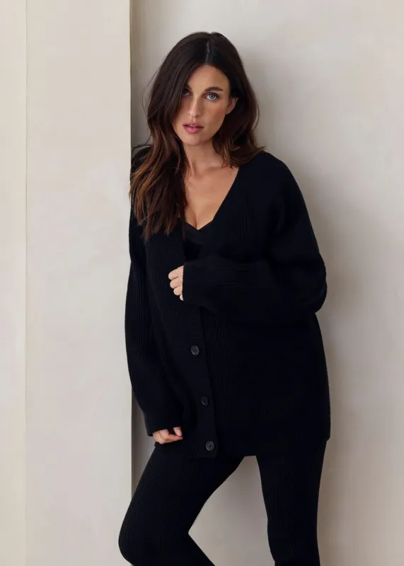Cozy Knit Ribbed Cardigan - Black sold by Trunfio