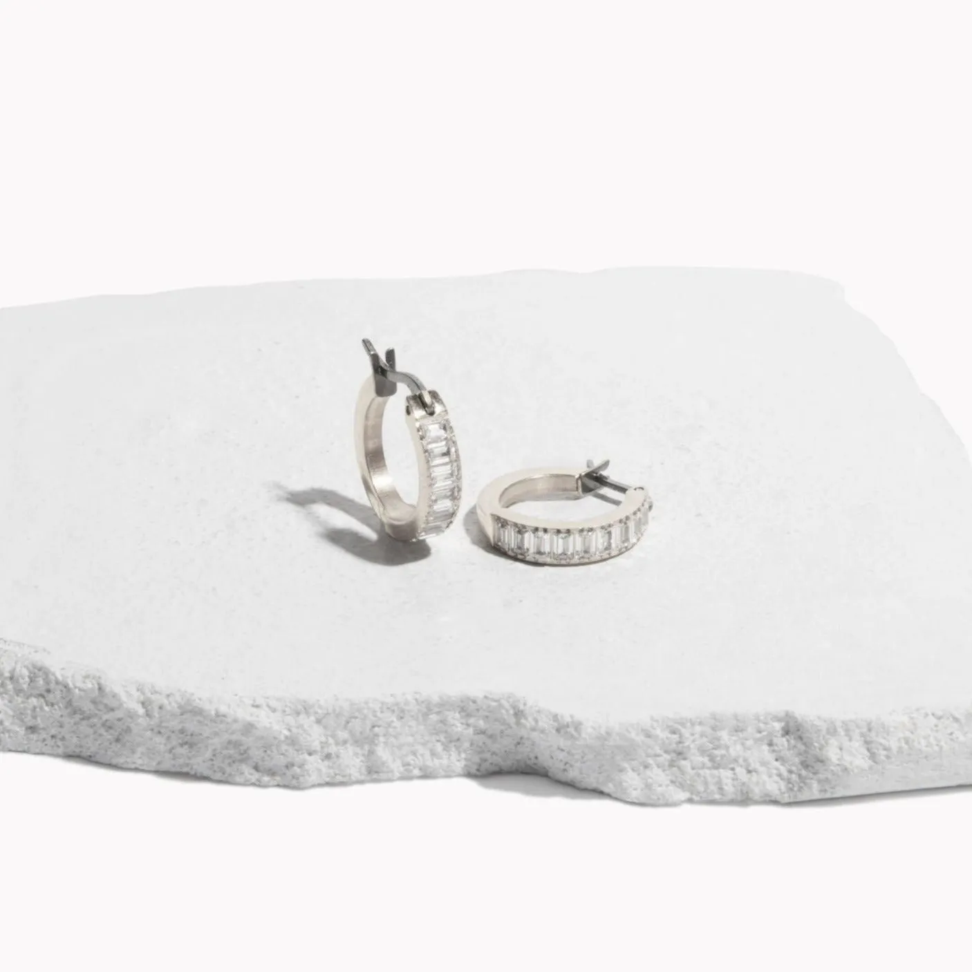 Small Baguette Hoop Earrings sold by Tini Lux product image thumbnail 4