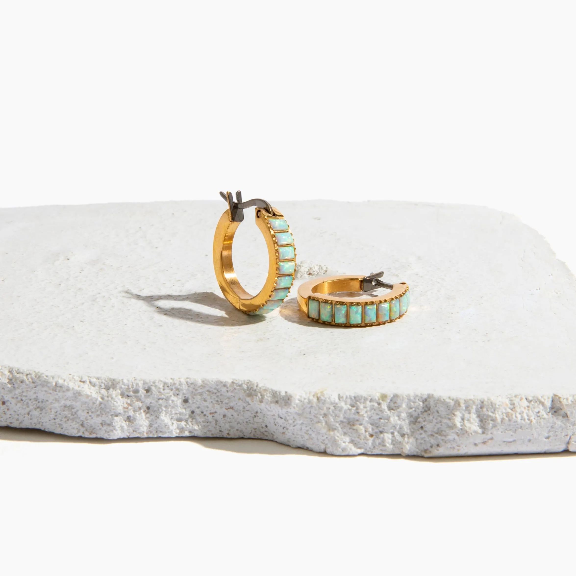 Small Baguette Hoop Earrings sold by Tini Lux product image thumbnail 5