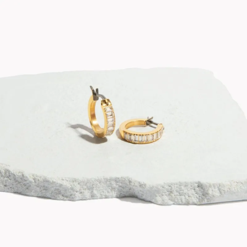 Small Baguette Hoop Earrings sold by Tini Lux