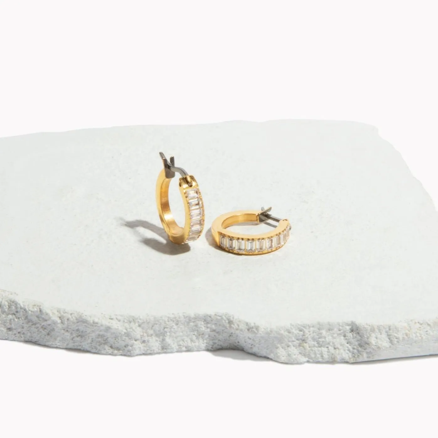 Small Baguette Hoop Earrings sold by Tini Lux