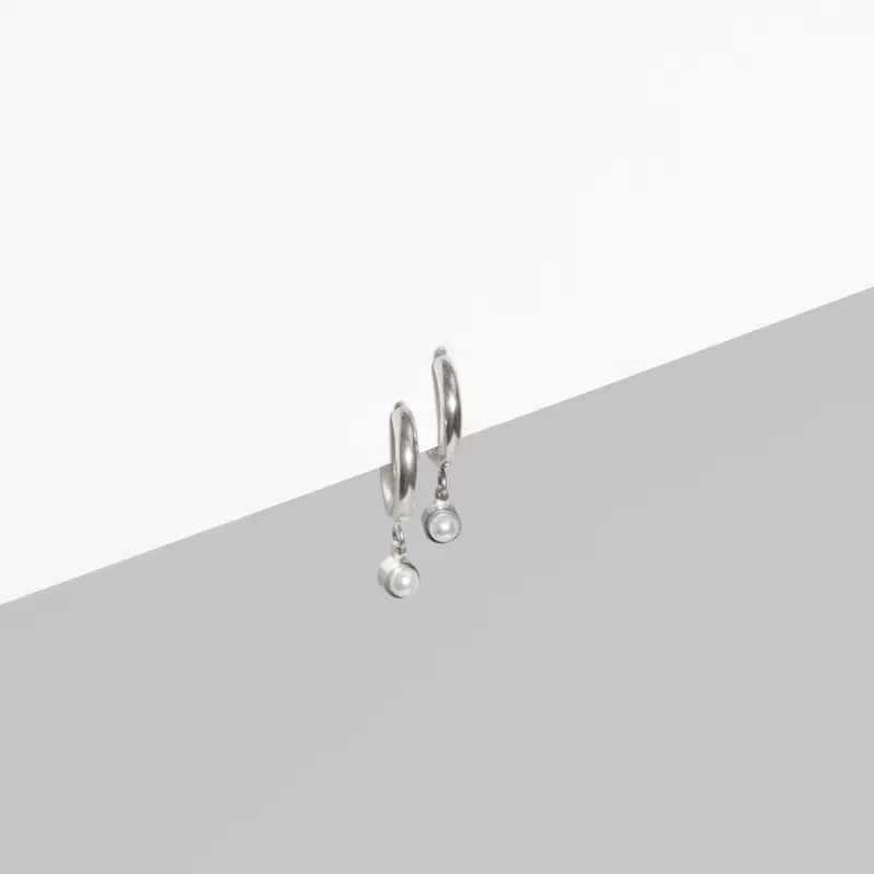 Pearl Charm Hoop Earrings sold by Tini Lux