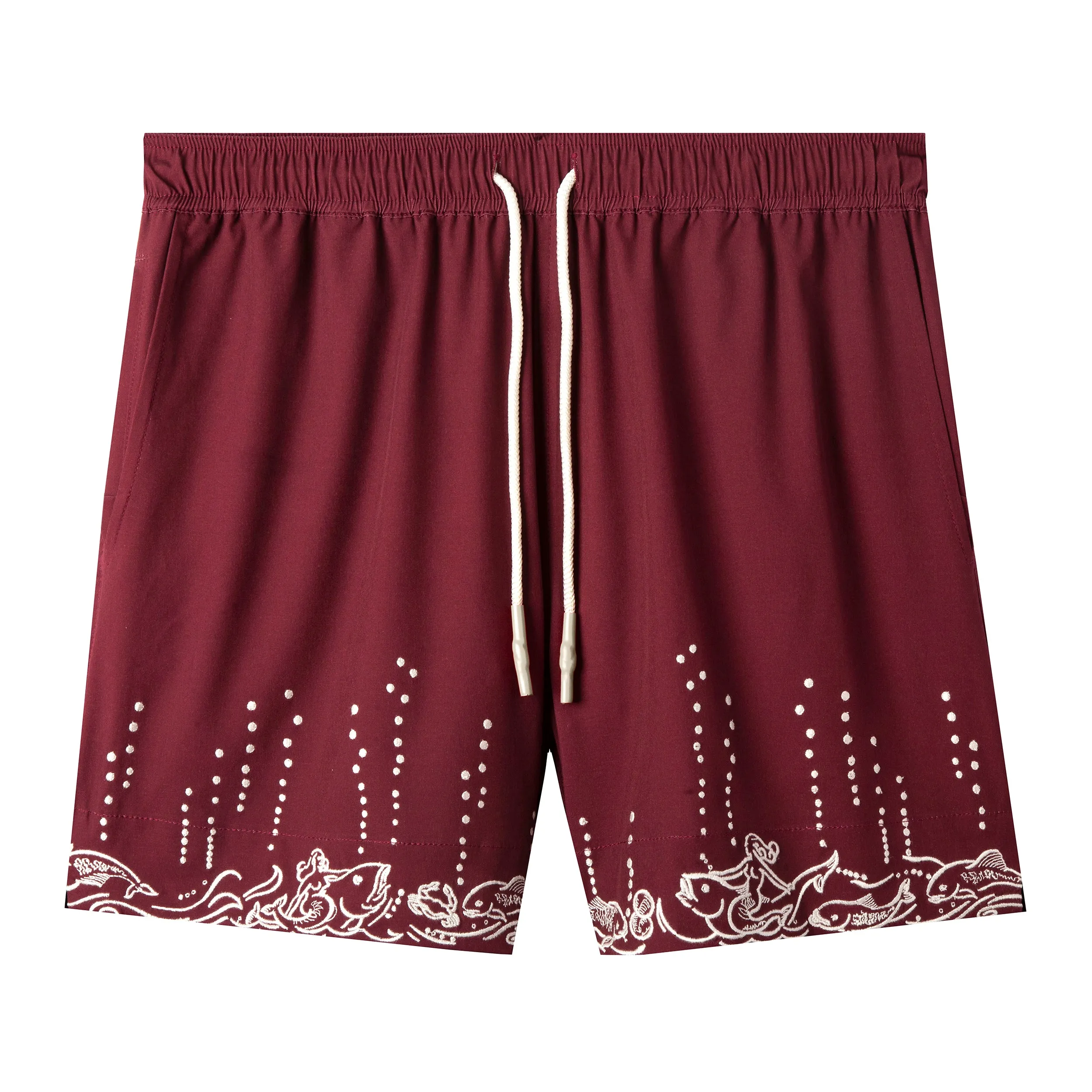 'Fruits De Mer' Swim Trunks (Burgundy) sold by Tombolo