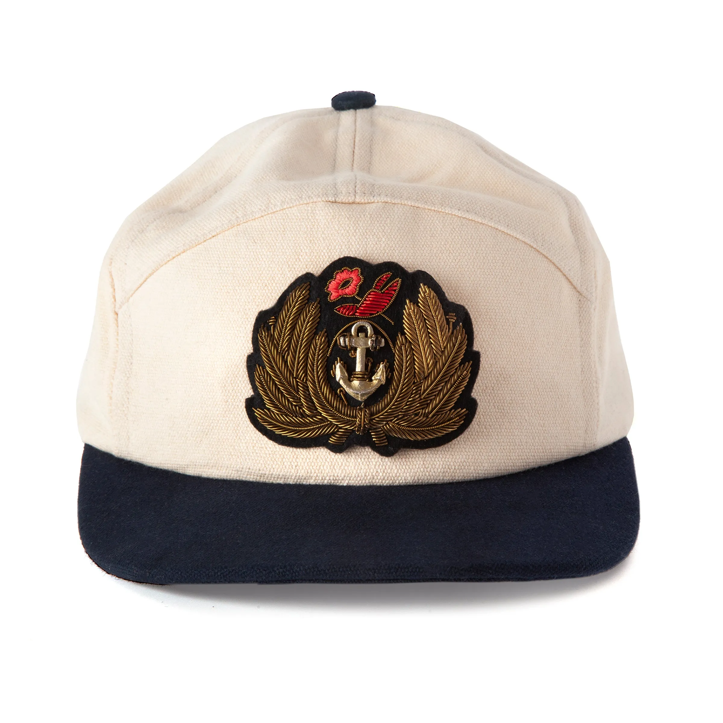 'Claws N' Roses' 7-Panel Souvenir Cap (Tan / Navy) sold by Tombolo