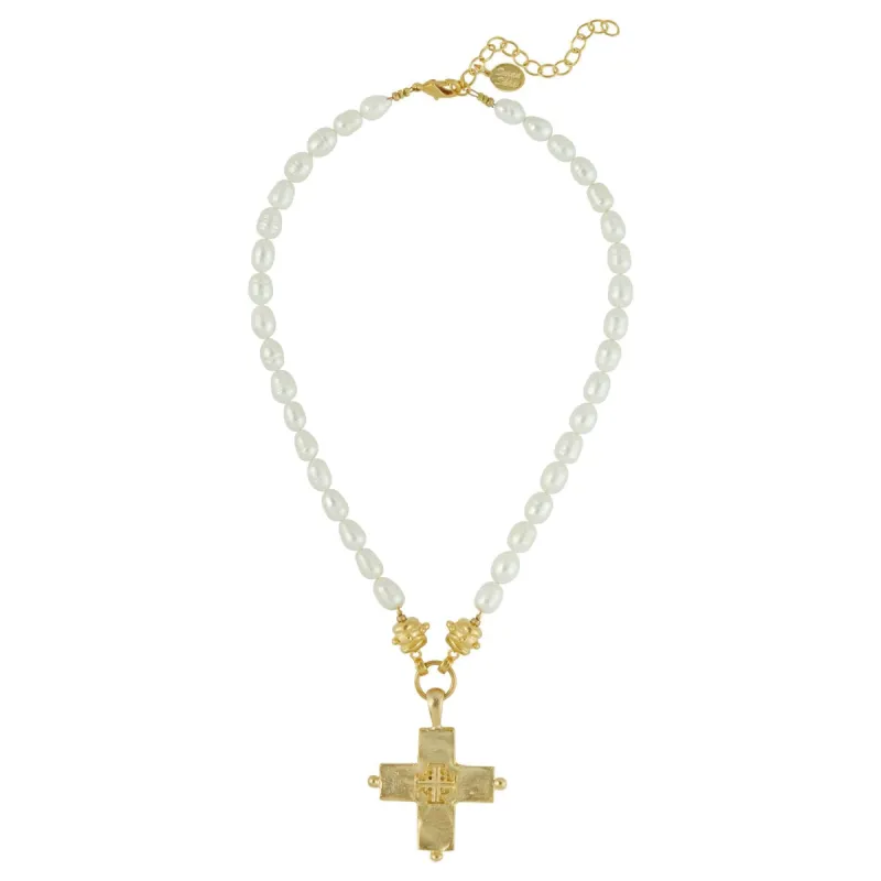 Jerusalem Double Cross Pearl Necklace sold by Susan Shaw
