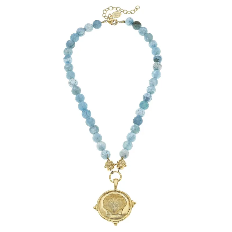 Seashell Intaglio on Aqua Fire Agate Necklace sold by Susan Shaw