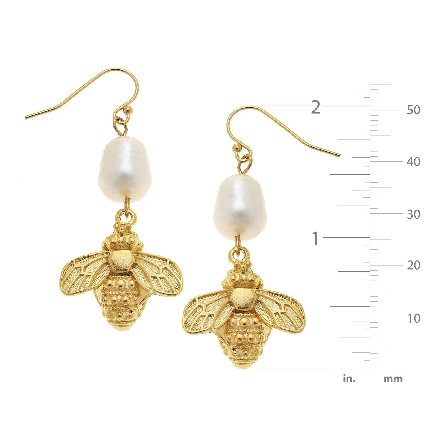 Bee + Pearl Wire Drop Earrings sold by Susan Shaw product image thumbnail 2