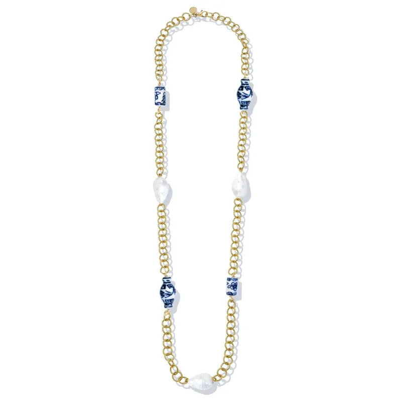 Blue & White Chain Wrap Necklace sold by Susan Shaw