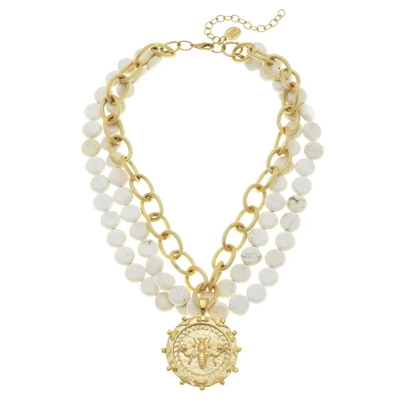 Queen Bee Multi-Strand White Turquoise Necklace sold by Susan Shaw