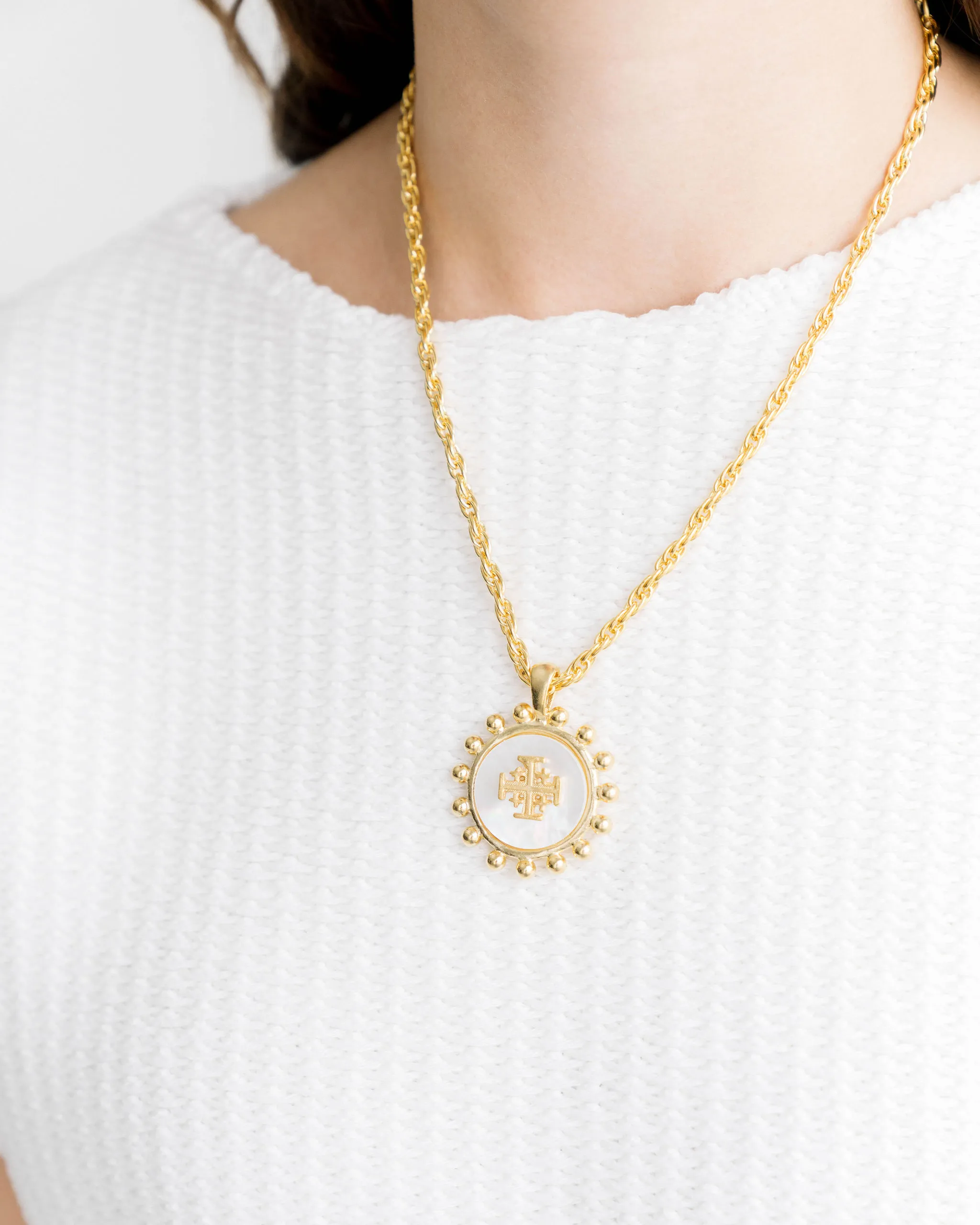 Mother of Pearl Jerusalem Cross Necklace sold by Susan Shaw product image thumbnail 3