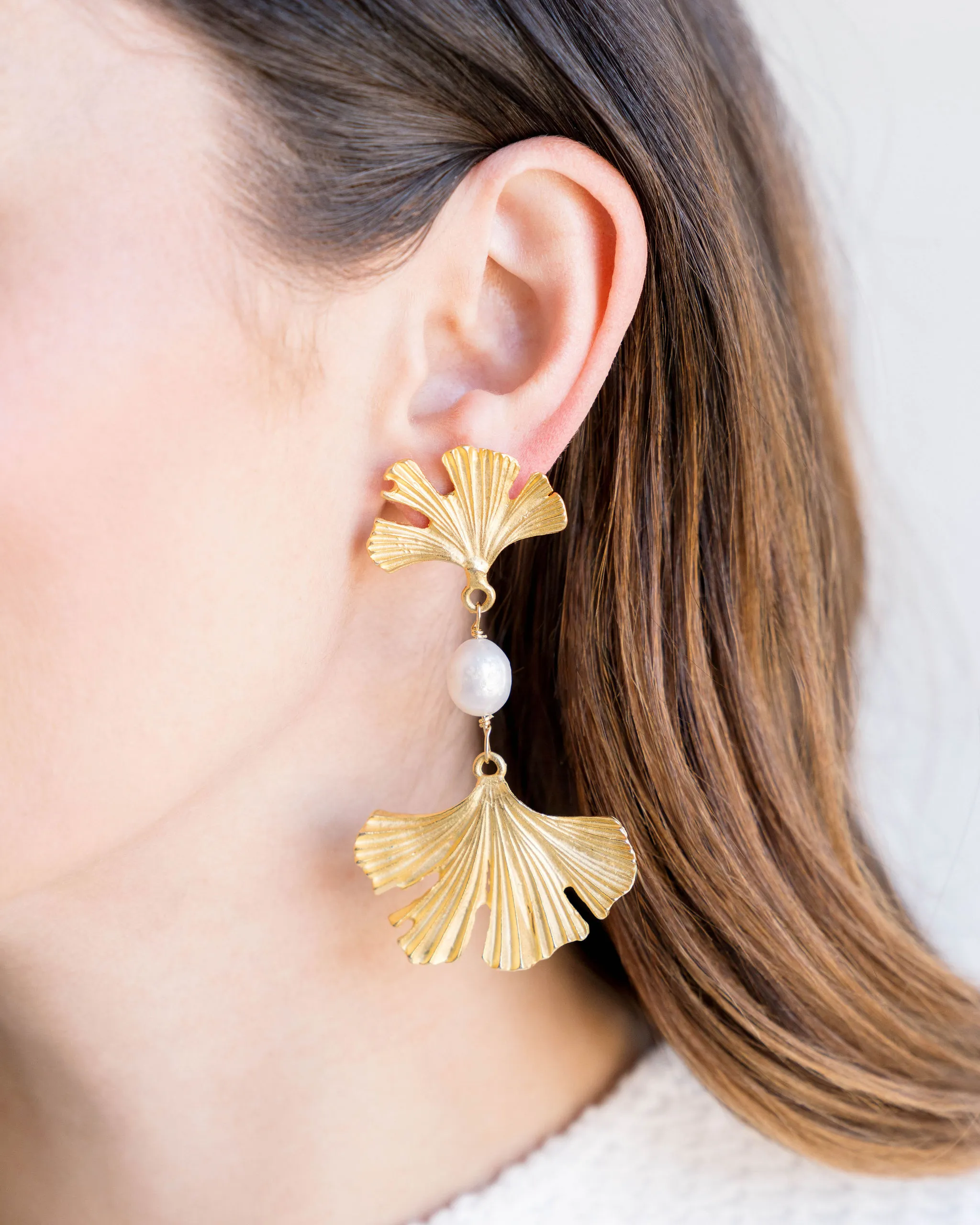 Pearl Ginkgo Earrings sold by Susan Shaw product image thumbnail 3
