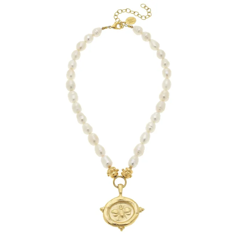 Bee Intaglio Pearl Necklace sold by Susan Shaw