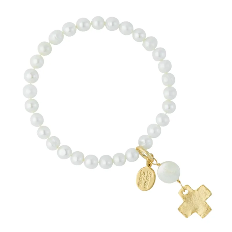 Pearl Cross Stretch Bracelet sold by Susan Shaw