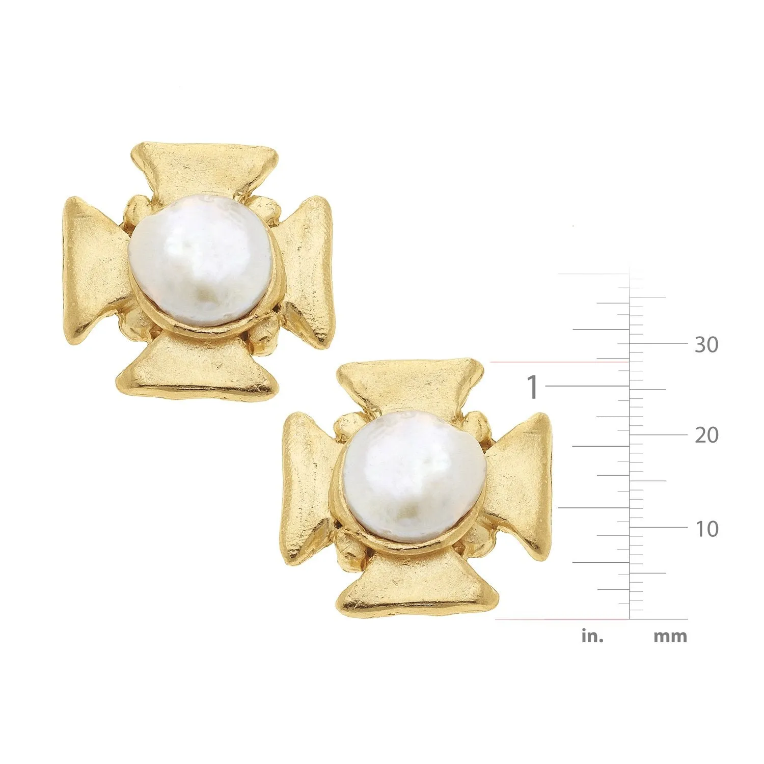 Maltese Cross Pearl Clip Earrings sold by Susan Shaw product image thumbnail 2