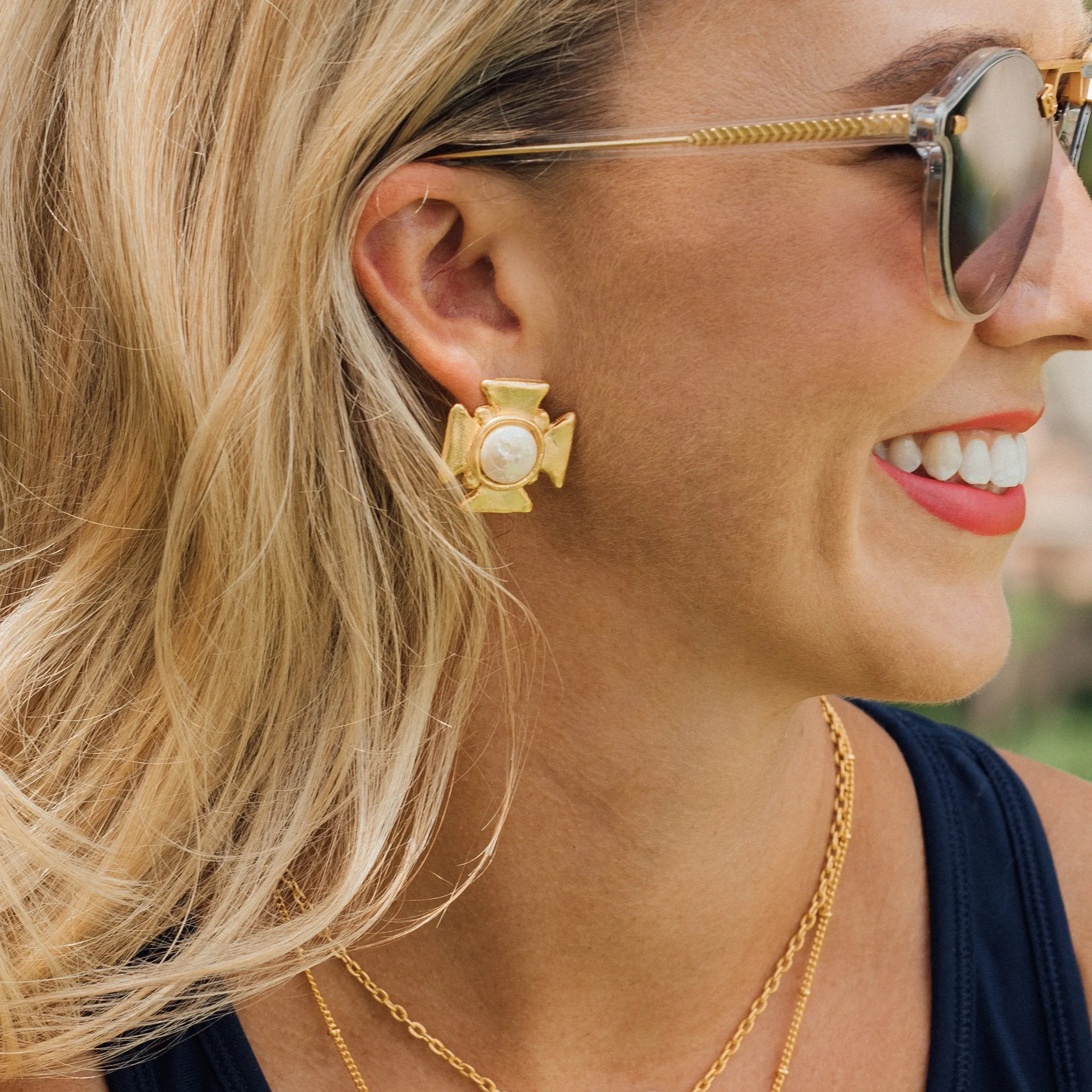 Maltese Cross Pearl Clip Earrings sold by Susan Shaw product image thumbnail 3