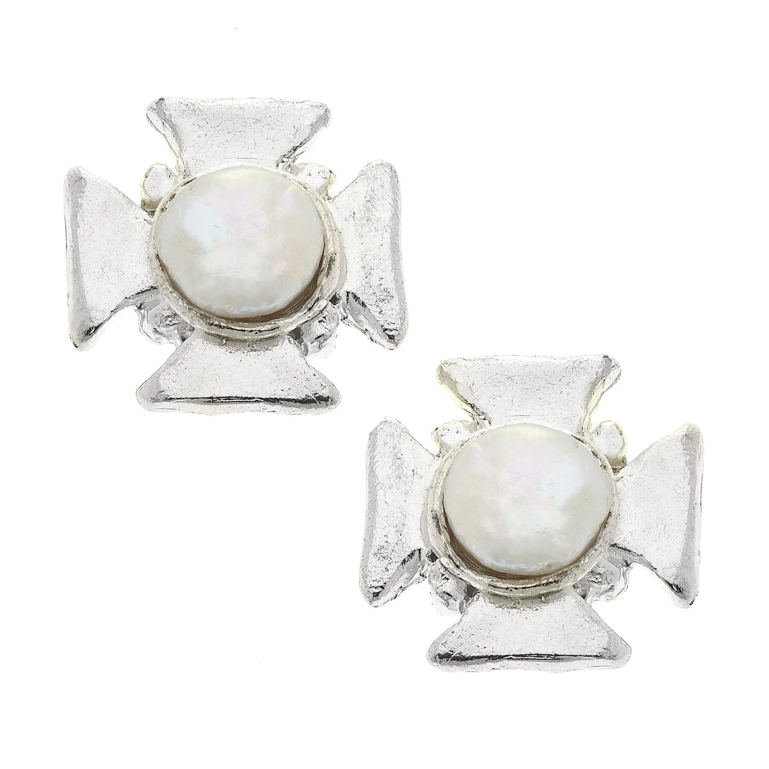 Maltese Cross Pearl Clip Earrings sold by Susan Shaw product image thumbnail 4