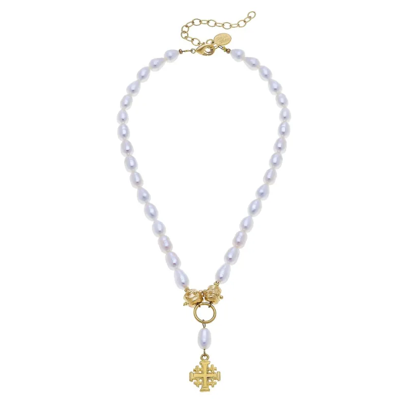 Jerusalem Cross Freshwater Pearl Necklace sold by Susan Shaw