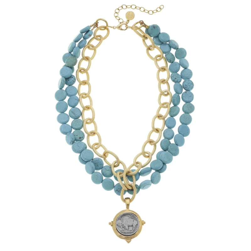 Buffalo Coin Multi-Strand Turquoise Necklace sold by Susan Shaw
