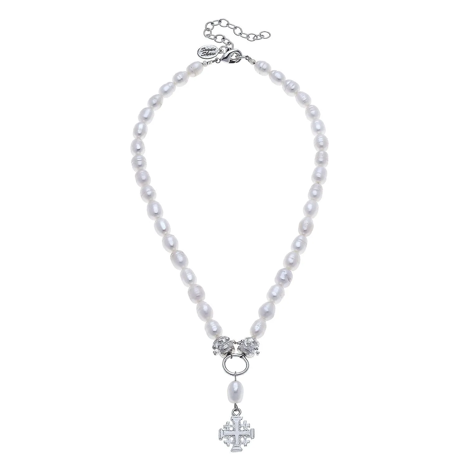 Jerusalem Cross Freshwater Pearl Necklace sold by Susan Shaw product image thumbnail 3