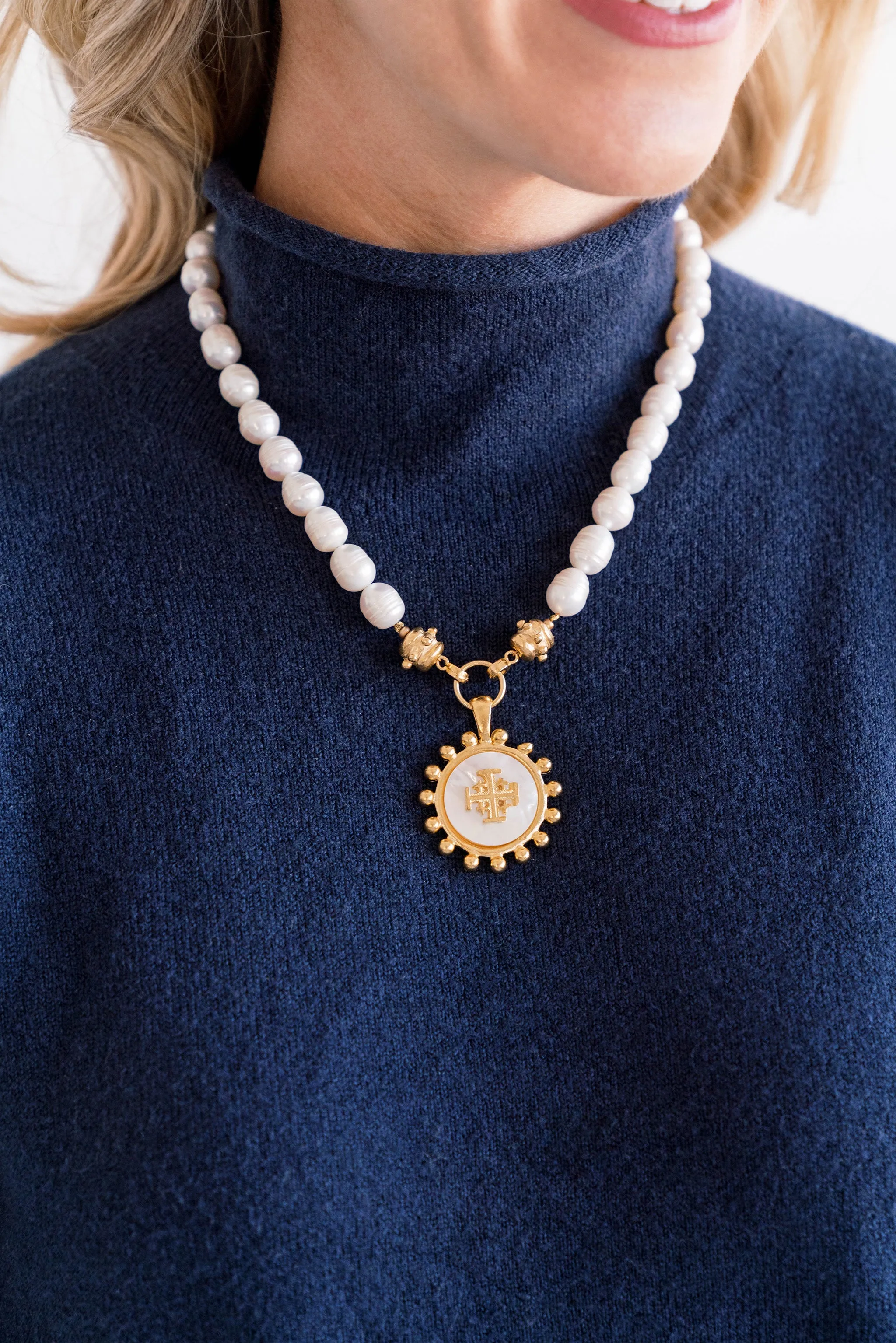 Mother of Pearl Jerusalem Cross Pearl Necklace sold by Susan Shaw product image thumbnail 3