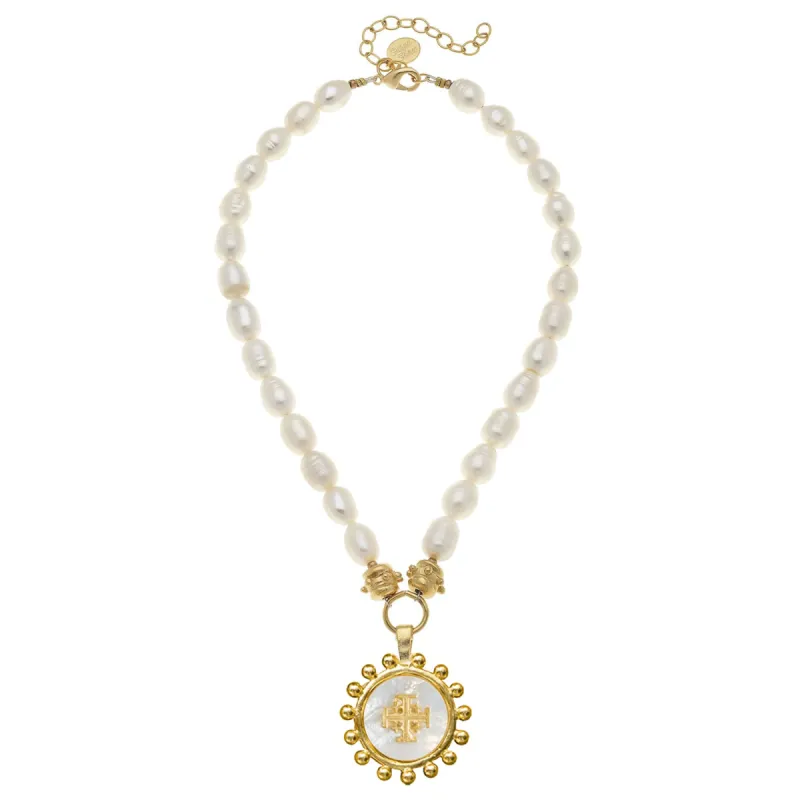 Mother of Pearl Jerusalem Cross Pearl Necklace sold by Susan Shaw