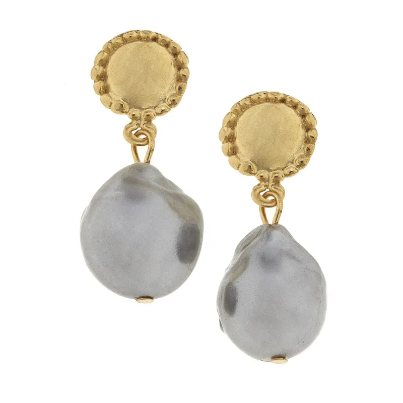 Grey Baroque Pearl Drop Earrings sold by Susan Shaw