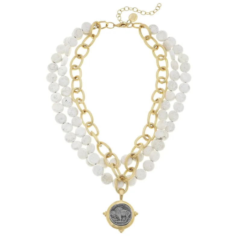 Buffalo Nickel Multi-Strand White Turquoise Necklace sold by Susan Shaw