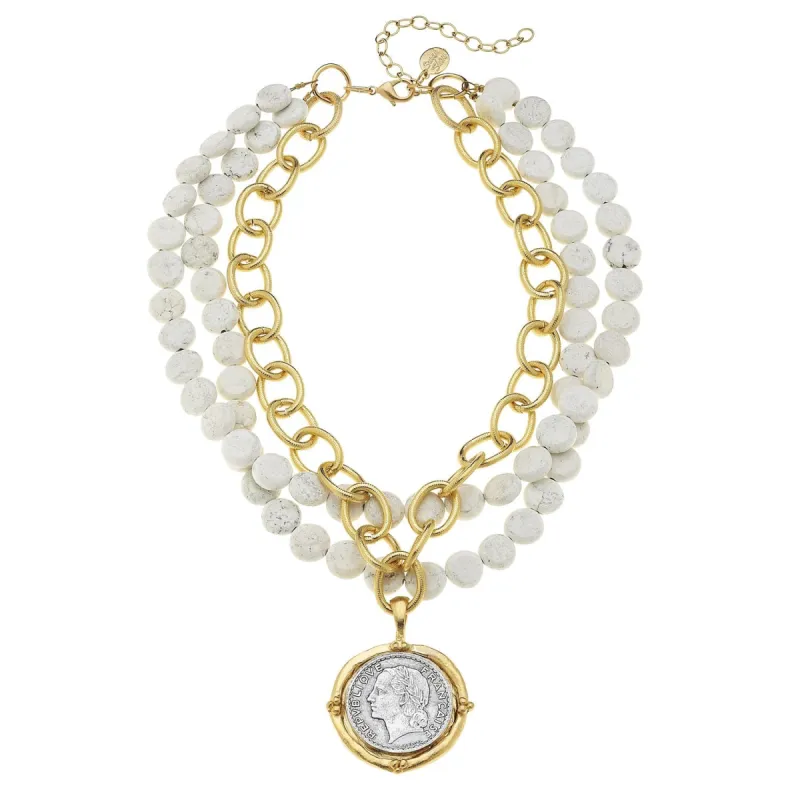Mixed Metal Coin Multi-Strand White Turquoise Necklace sold by Susan Shaw