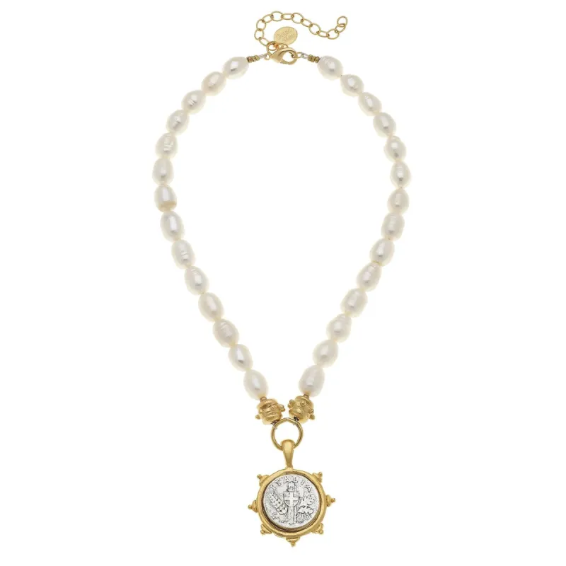 Italian Coin Pendant Pearl Necklace sold by Susan Shaw