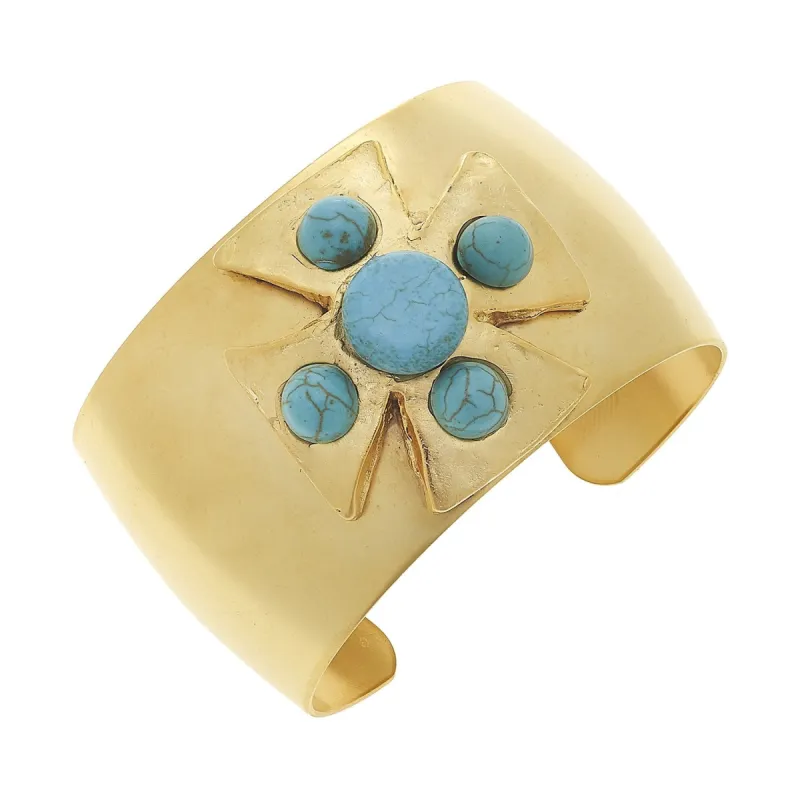 Gold + Turquoise Maltese Cross Cuff sold by Susan Shaw