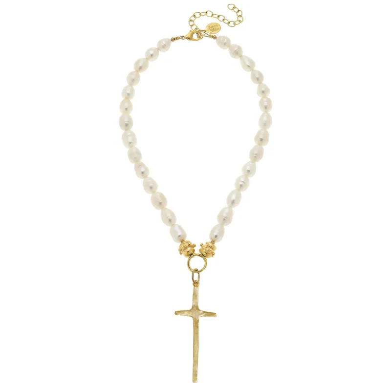 Tall Cross Pearl Necklace sold by Susan Shaw