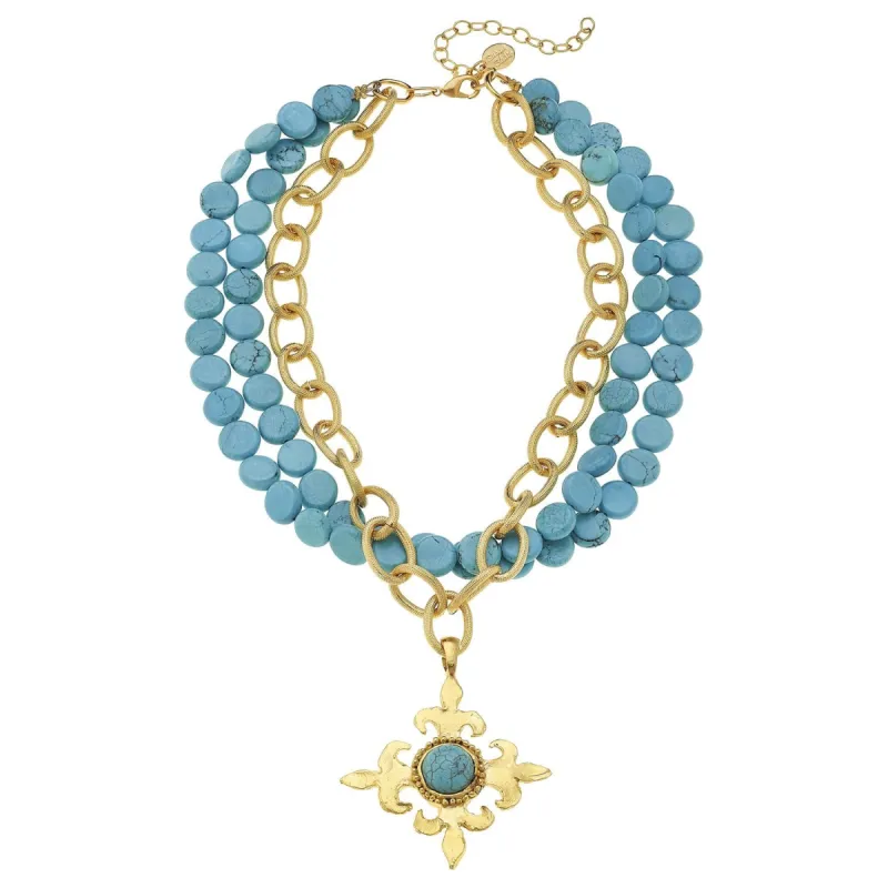 Fleur Cross Multi-Strand Turquoise Necklace sold by Susan Shaw